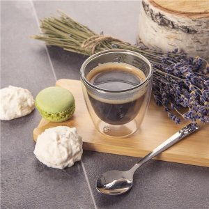 Dvoustěnná sklenice DOUBLE espresso 0,11 l, šedá, sada 2ks