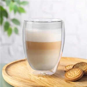 Dvoustěnná sklenice DOUBLE latte 0,41 l šedá, sada 2ks