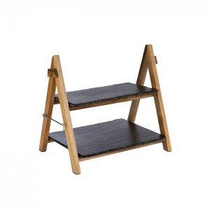 APS stojan servírovací, 2-patrový 36,5 cm, v. 26,5 a 34 cm, dřevo/břidlice