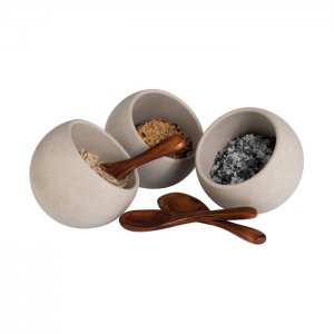 APS miska MOON, 3 ks, melamin, šedá, pr. 8 cm, v. 7,5 cm, 0,05 l, vč.  3 ks dřevěná lžíce