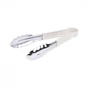 Servírovací kleště, 24 cm, nerezové, s potaženou rukojetí v bílé barvě. Contacto