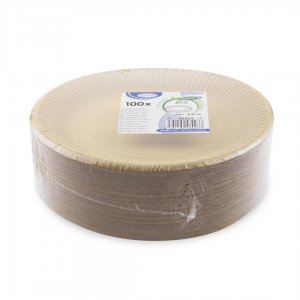 Papírový talíř mělký, hnědý O 23 cm, nepromastitelný 100 ks