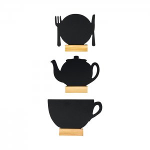 Securit Sada 3 ks stolních popis. tabulí, velikost mini s dřev. stojánkem a  popisovačem, TEAPOT, PLATE, CUP