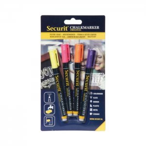 Securit Popisovač na tabule slabý 1-2mm, sada 4ks ( žlutá, růžová, oranžová, purpurová)