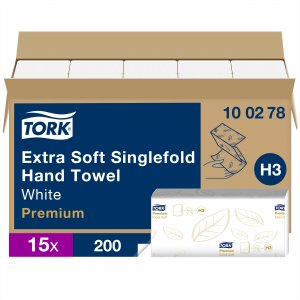 Tork Papírové ručníky Singlefold extra jemné Premium 2-vr., H3, 22,6 x 23 cm, 200 útr., bílé
