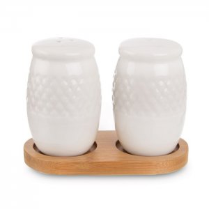 Menážka sůl/pepř, se stojánkem, porcelán/dřevo