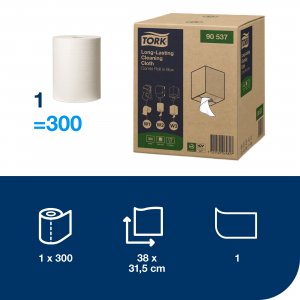 Tork Čisticí utěrky z netkané textilie Tork Long-Lasting 1-vrstvé, 25 cm, 114 m, 300 útržků, bílé