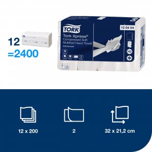 Tork Papírové ručníky Advanced, 2vrstvé jemné, H2, 200 útržků, 21,2 x 32 cm