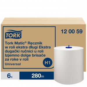 Tork Papírové ručníky Tork Matic – extra dlouhá role Universal, 1vr., H1, 21 cm / 280 m, 1120 útržků, bílé