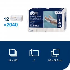 Tork Papírové ručníky  Tork Xpress Multifold Premium 2vrstvé H2, 170 útržků, 21,2 x 32 cm.