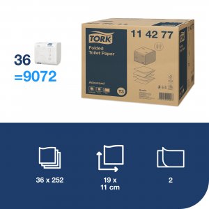 Tork Toaletní papír ADVANCED T3 skládaný, 2-vrstvý, bílý.